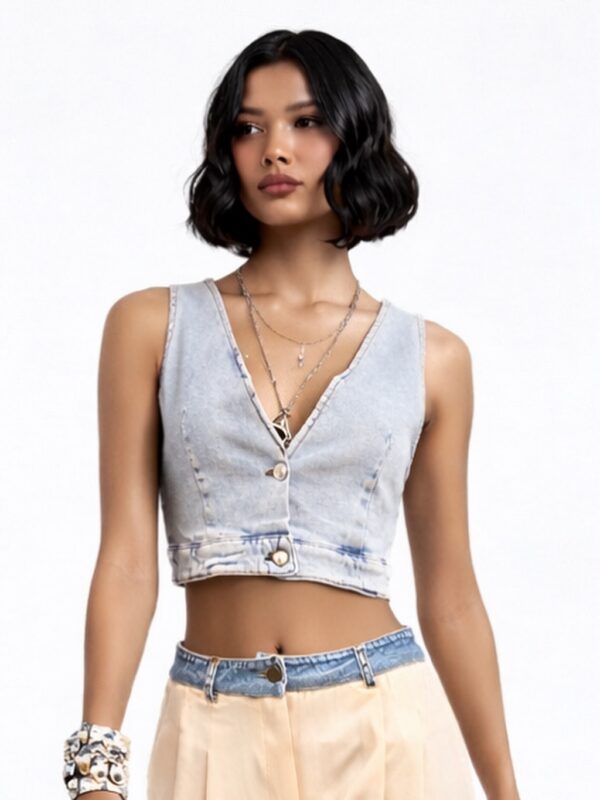 Denim Crop Yelek