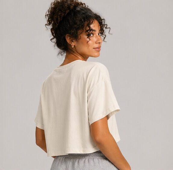 Bej Kısa Kollu Crop T-Shirt
