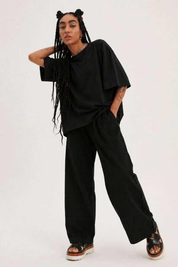 Siyah Truvakar Kol Oversize T-Shirt