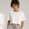 Ekru Kısa Kollu Crop T-Shirt