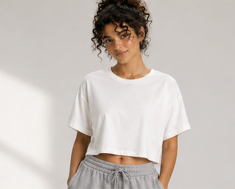 Ekru Kısa Kollu Crop T-Shirt
