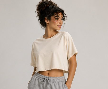Bej Kısa Kollu Crop T-Shirt