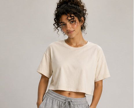 Bej Kısa Kollu Crop T-Shirt