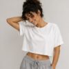 Ekru Kısa Kollu Crop T-Shirt