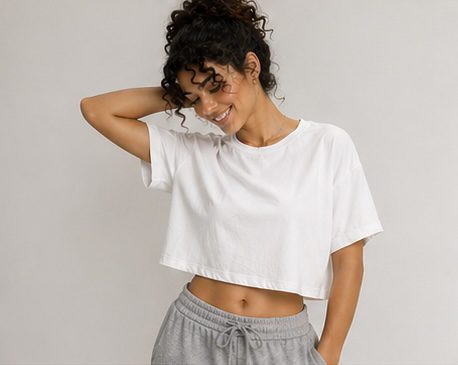 Ekru Kısa Kollu Crop T-Shirt