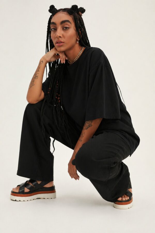 Siyah Truvakar Kol Oversize T-Shirt