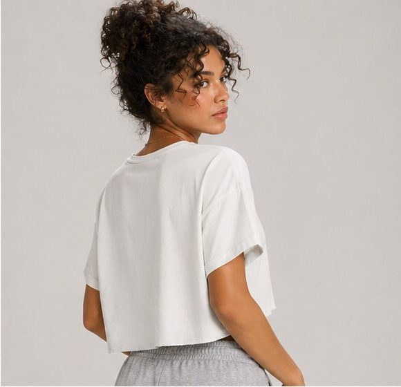 Ekru Kısa Kollu Crop T-Shirt