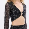 Siyah Puantiyeli Tül Crop Bluz