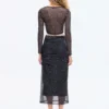 Siyah Puantiyeli Tül Crop Bluz