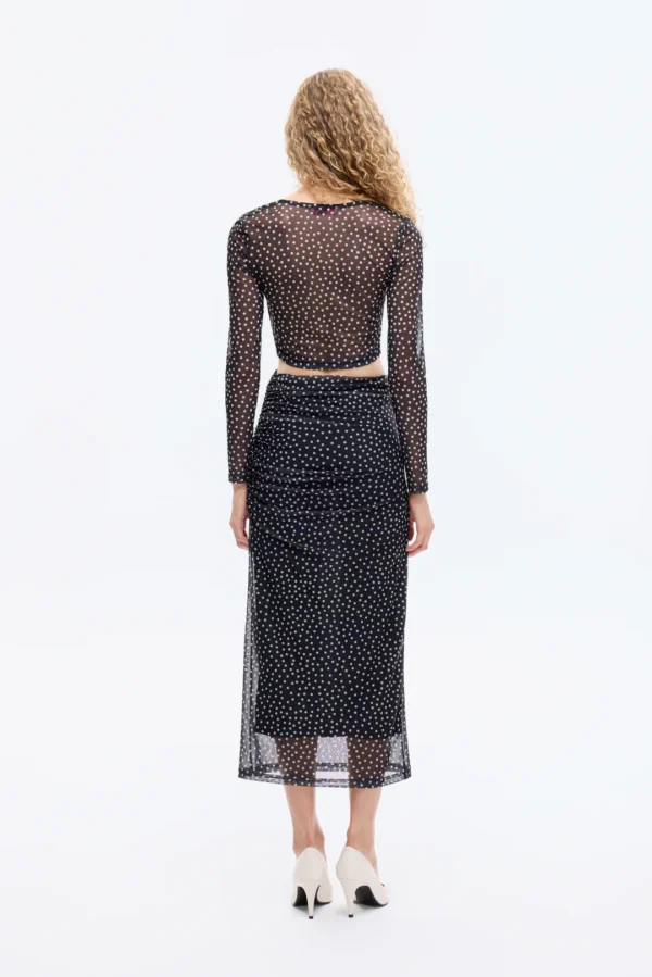 Siyah Puantiyeli Tül Crop Bluz