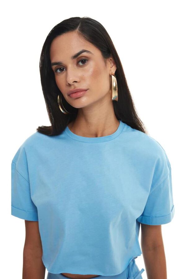 Bebe Mavi Kısa Kollu Crop T-Shirt