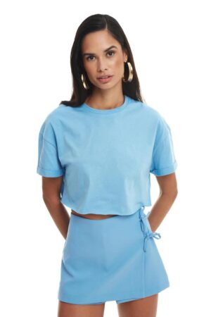 Bebe Mavi Kısa Kollu Crop T-Shirt