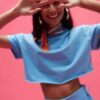 Bebe Mavi Kısa Kollu Crop T-Shirt