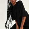 Siyah Truvakar Kol Oversize T-Shirt
