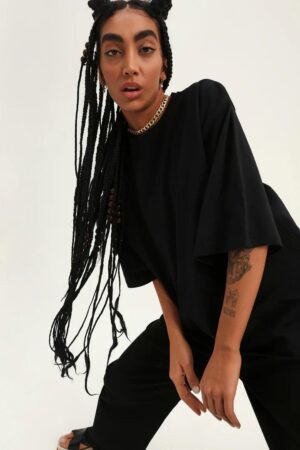 Siyah Truvakar Kol Oversize T-Shirt