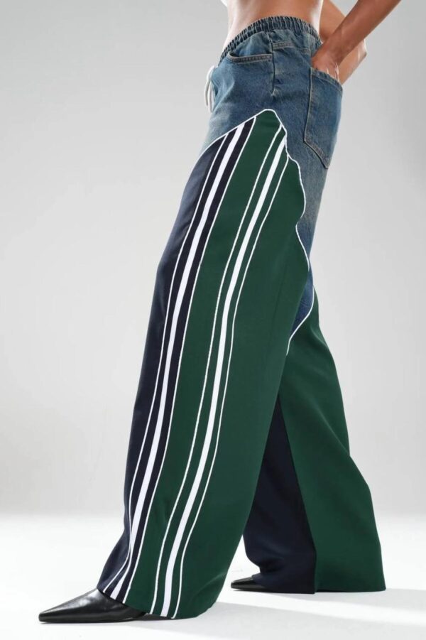 Şerit Detaylı Wide Leg Jean Pantolon