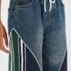 Şerit Detaylı Wide Leg Jean Pantolon