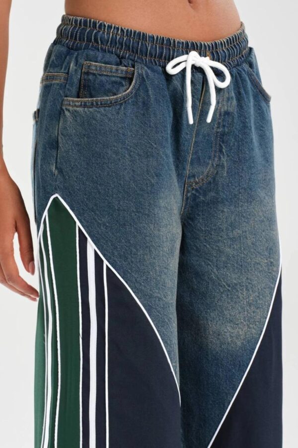 Şerit Detaylı Wide Leg Jean Pantolon