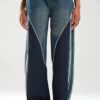 Şerit Detaylı Wide Leg Jean Pantolon