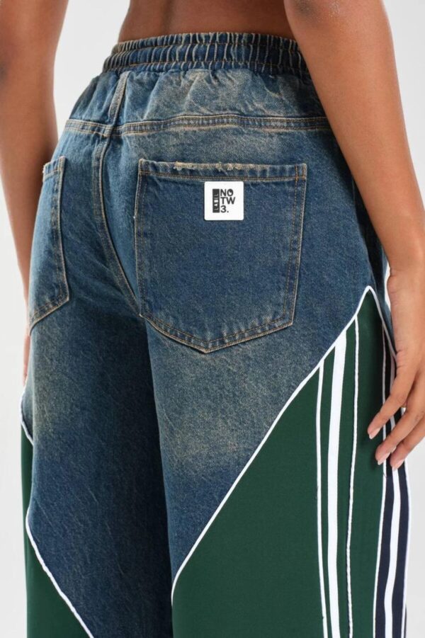 Şerit Detaylı Wide Leg Jean Pantolon