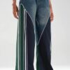 Şerit Detaylı Wide Leg Jean Pantolon