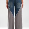 Gri Şerit Detaylı Wide Leg Jean Pantolon