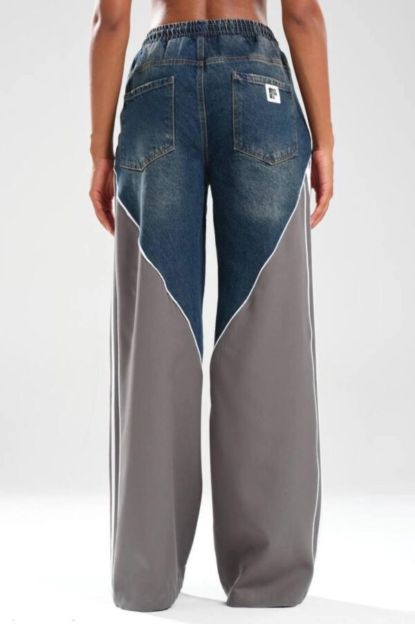 Gri Şerit Detaylı Wide Leg Jean Pantolon
