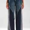 Gri Şerit Detaylı Wide Leg Jean Pantolon