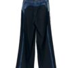 Şerit Detaylı Denim Garnili Wide Leg Pantolon
