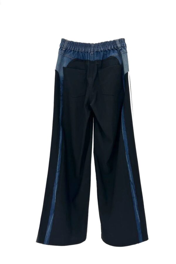 Şerit Detaylı Denim Garnili Wide Leg Pantolon
