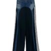 Şerit Detaylı Denim Garnili Wide Leg Pantolon