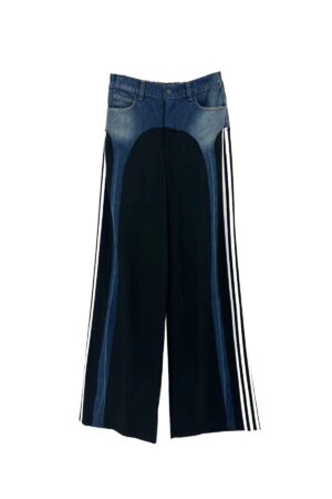 Şerit Detaylı Denim Garnili Wide Leg Pantolon