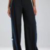 Siyah Şerit Detaylı Denim Garnili Wide Leg Pantolon