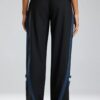 Siyah Şerit Detaylı Denim Garnili Wide Leg Pantolon