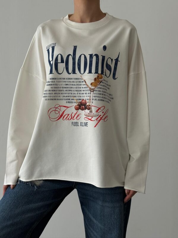 Ekru Baskılı Oversize Sweatshirt