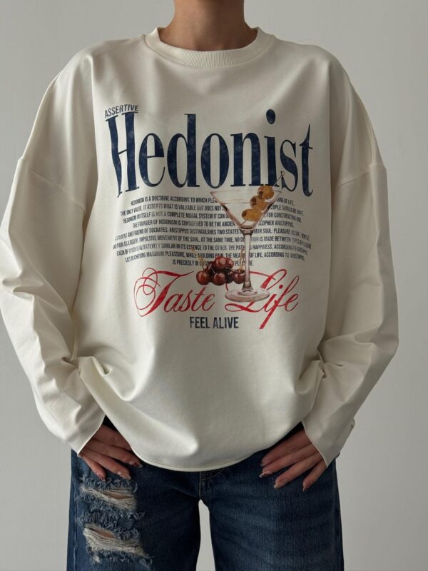 Ekru Baskılı Oversize Sweatshirt