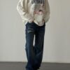 Ekru Baskılı Oversize Sweatshirt