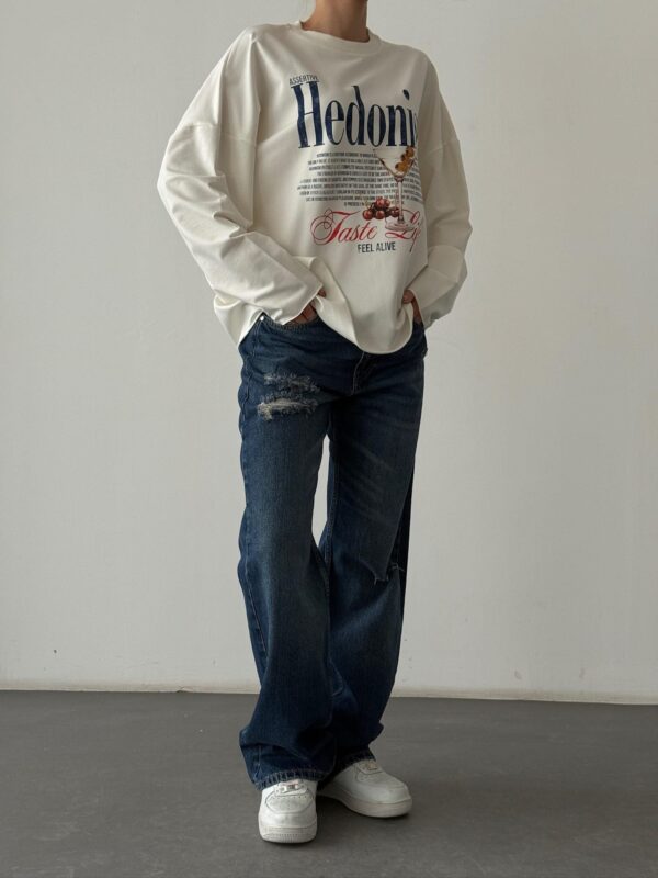 Ekru Baskılı Oversize Sweatshirt