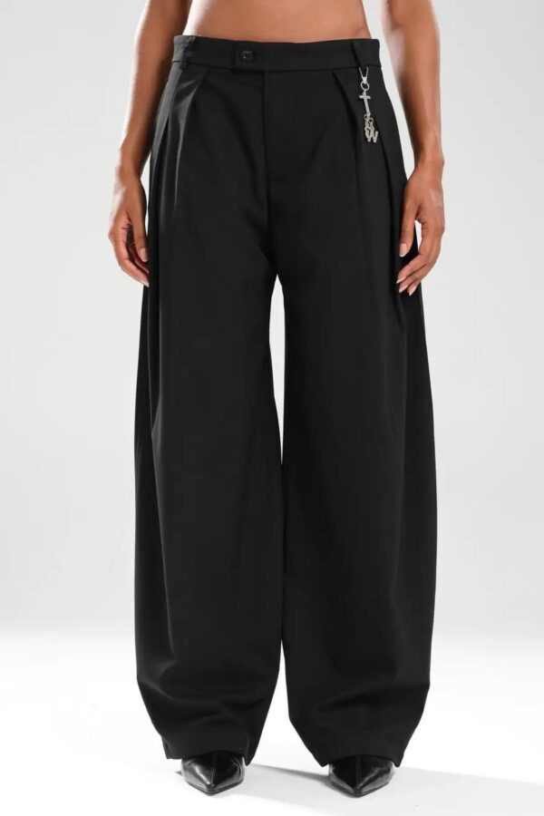 Siyah Aksesuar Detaylı Wide Leg Pantolon