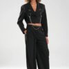 Siyah Aksesuar Detaylı Wide Leg Pantolon