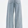 Açık Mavi Yan Düğme Detaylı Wide Leg Jean Pantolon