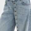 Açık Mavi Yan Düğme Detaylı Wide Leg Jean Pantolon