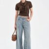 Açık Mavi Yan Düğme Detaylı Wide Leg Jean Pantolon