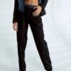 Siyah Denim Garnili Yüksek Bel Kadın Pantolon