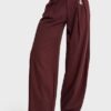 Bordo Zincir Detaylı Yüksek Bel Wide Leg Pantolon