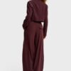 Bordo Zincir Detaylı Yüksek Bel Wide Leg Pantolon