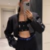 Siyah Taş Detaylı Straplez Crop Bluz