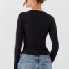 Siyah Parmak Geçmeli Uzun Kollu Body