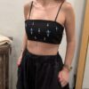 Siyah Taş Detaylı Straplez Crop Bluz