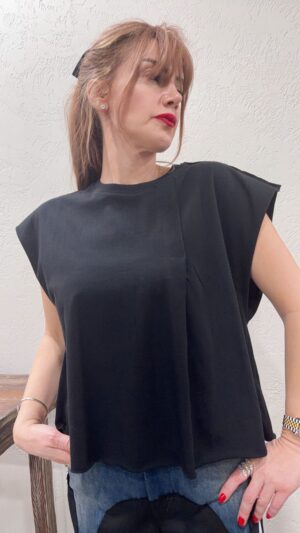Siyah Pat Detaylı T-shirt